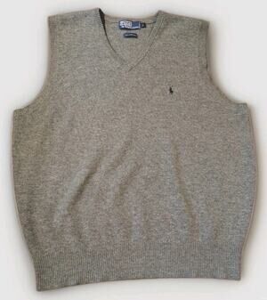 Polo Ralph Lauren Mens L Gray Lambswool Sweater Vest V Neck Pony Preppy